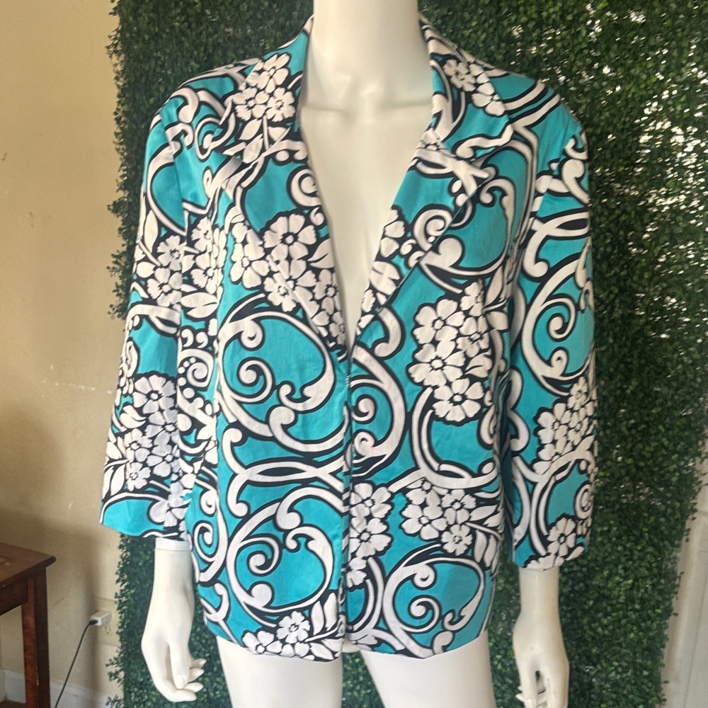 Turquoise Floral Print Blazer Jacket - Women's